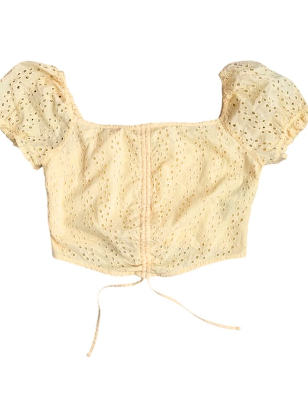 Hollister Yellow Smocked Eyelet Crop Top Puff Sleeve M